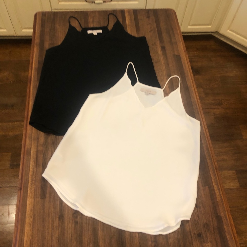 Loft Scalloped V-Neck Black/Ecru Camis